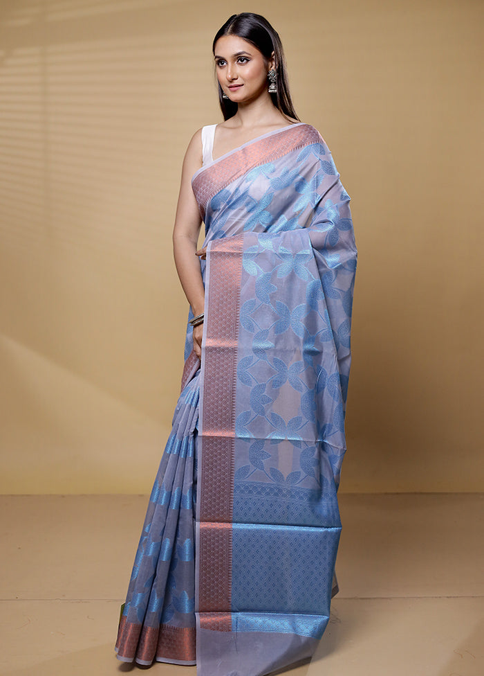 Grey Kora Silk Saree With Blouse Piece