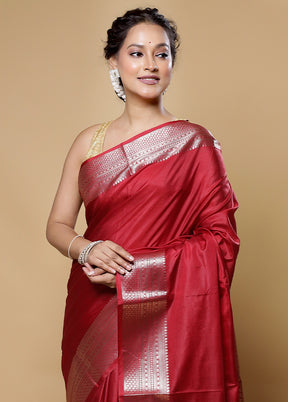 Maroon Dupion Silk Saree With Blouse Piece