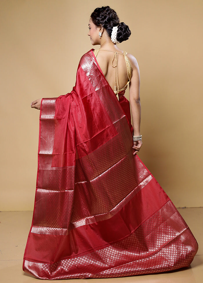 Maroon Dupion Silk Saree With Blouse Piece