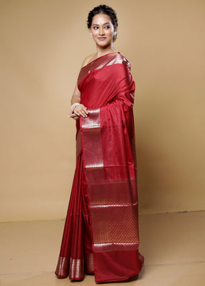 Maroon Dupion Silk Saree With Blouse Piece