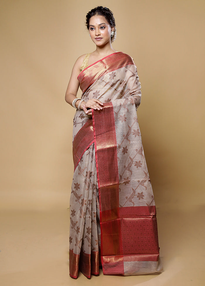 Cream Tissue Silk Saree With Blouse Piece