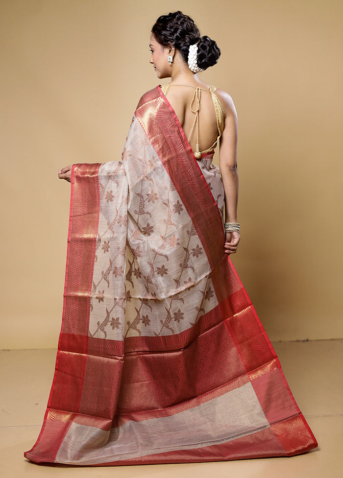 Cream Tissue Silk Saree With Blouse Piece