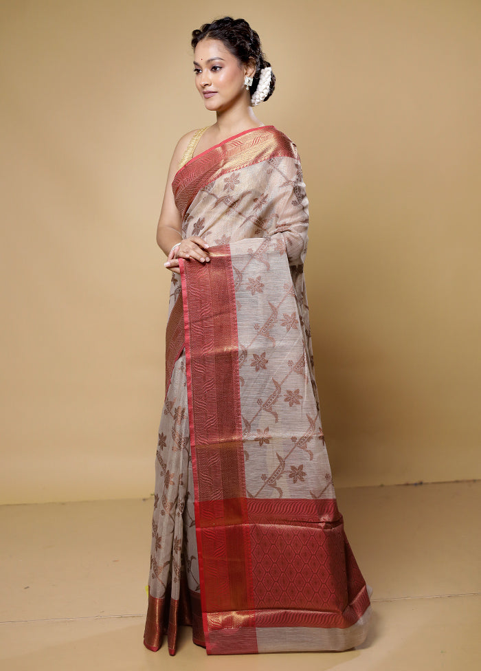 Cream Tissue Silk Saree With Blouse Piece