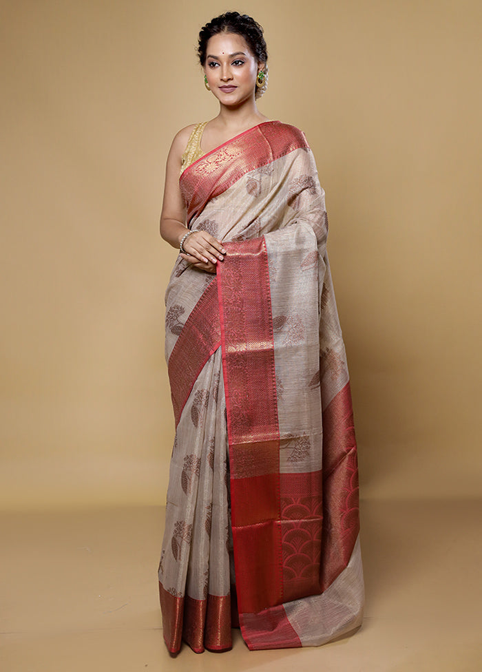 Cream Tissue Silk Saree With Blouse Piece