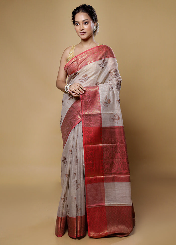 Cream Tissue Silk Saree With Blouse Piece