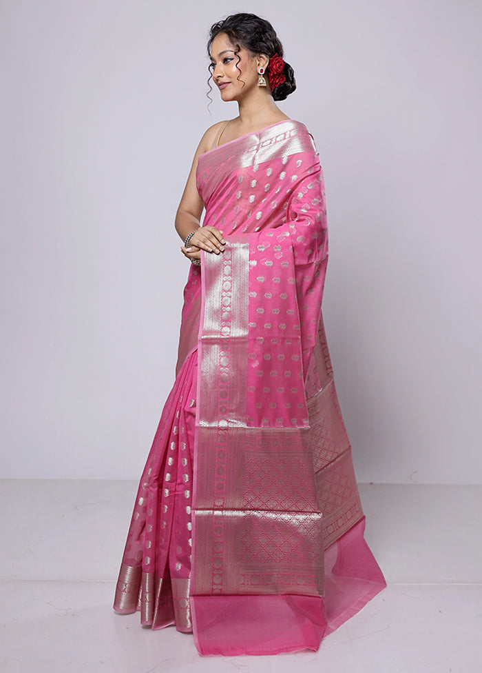 Pink Kora Silk Saree With Blouse Piece