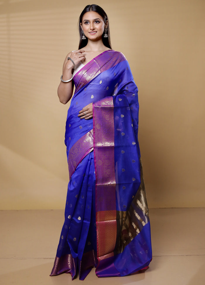 Blue Kora Silk Saree With Blouse Piece