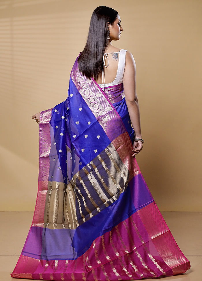 Blue Kora Silk Saree With Blouse Piece