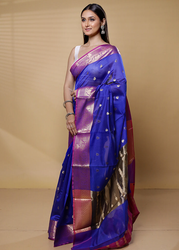 Blue Kora Silk Saree With Blouse Piece