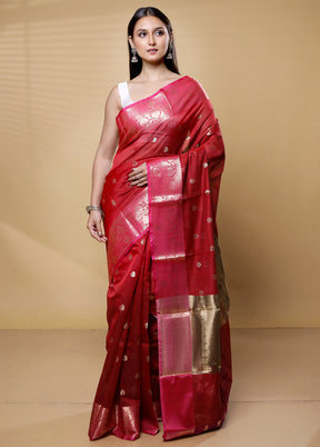 Red Kora Silk Saree With Blouse Piece