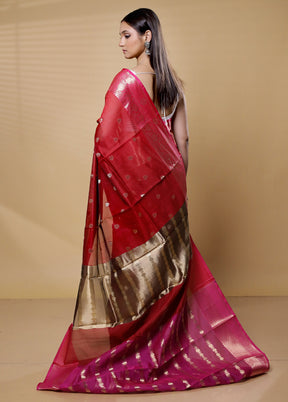 Red Kora Silk Saree With Blouse Piece