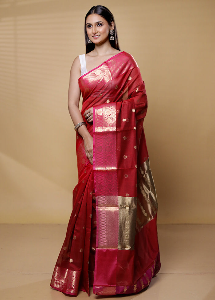 Red Kora Silk Saree With Blouse Piece