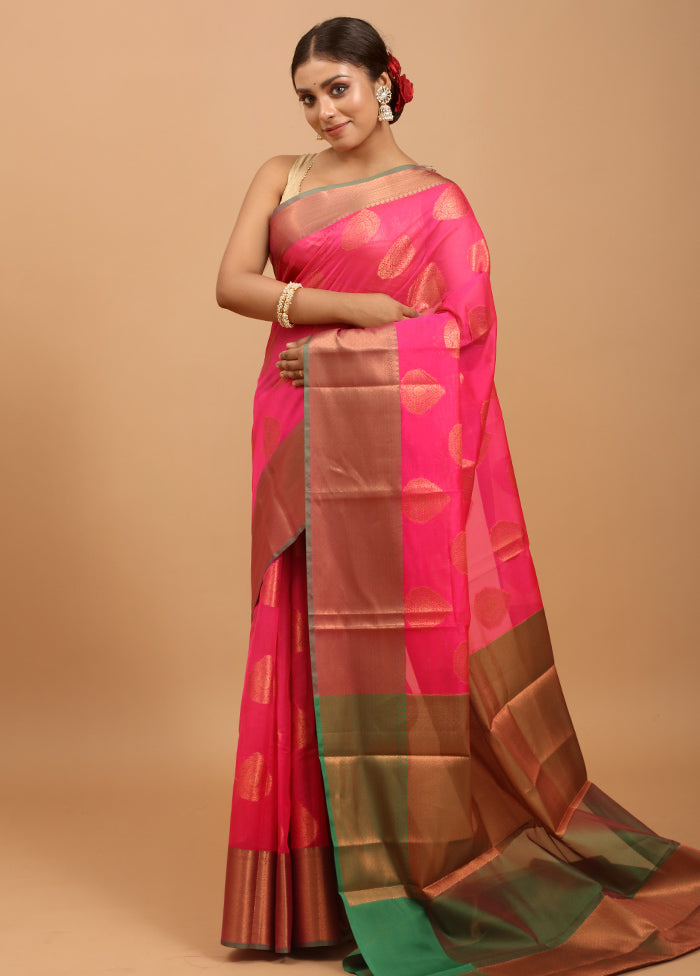 Pink Kora Silk Saree With Blouse Piece