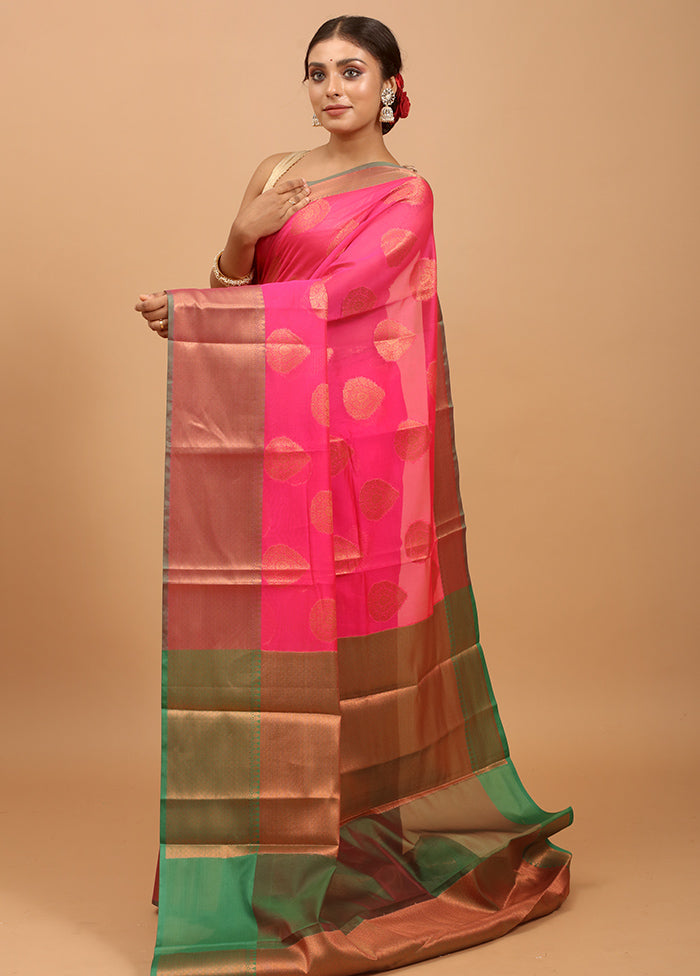 Pink Kora Silk Saree With Blouse Piece