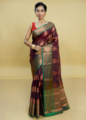 Purple Kora Silk Saree With Blouse Piece