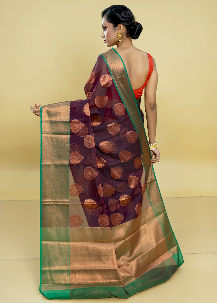 Purple Kora Silk Saree With Blouse Piece