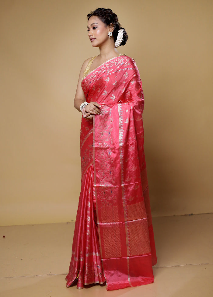 Pink Dupion Silk Saree With Blouse Piece