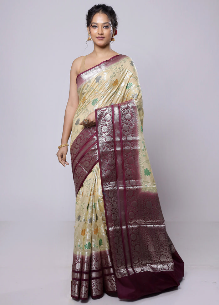 Cream Kora Silk Saree With Blouse Piece