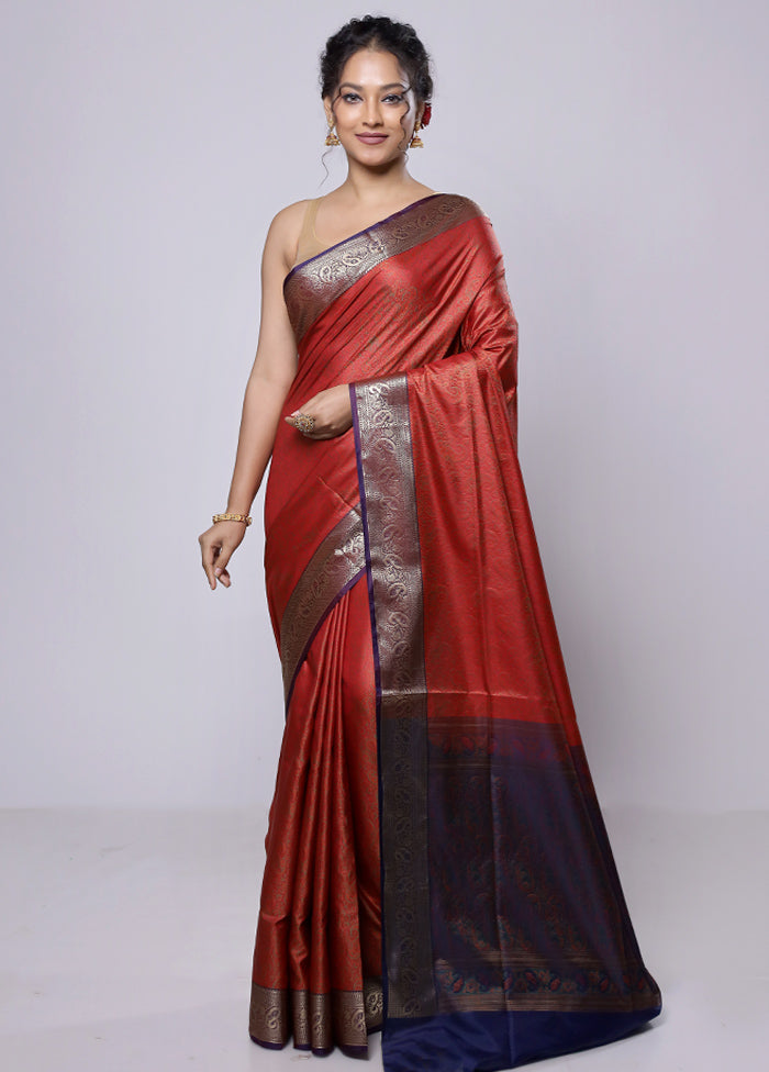 Red Jamewar Silk Saree With Blouse Piece