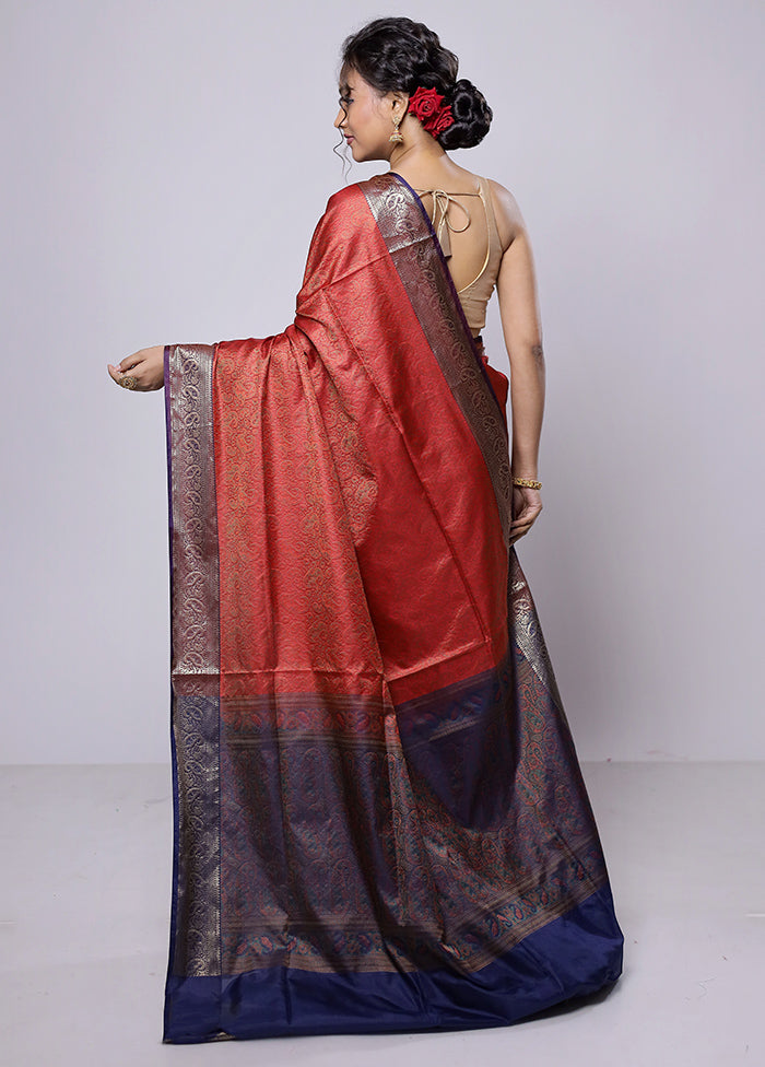 Red Jamewar Silk Saree With Blouse Piece