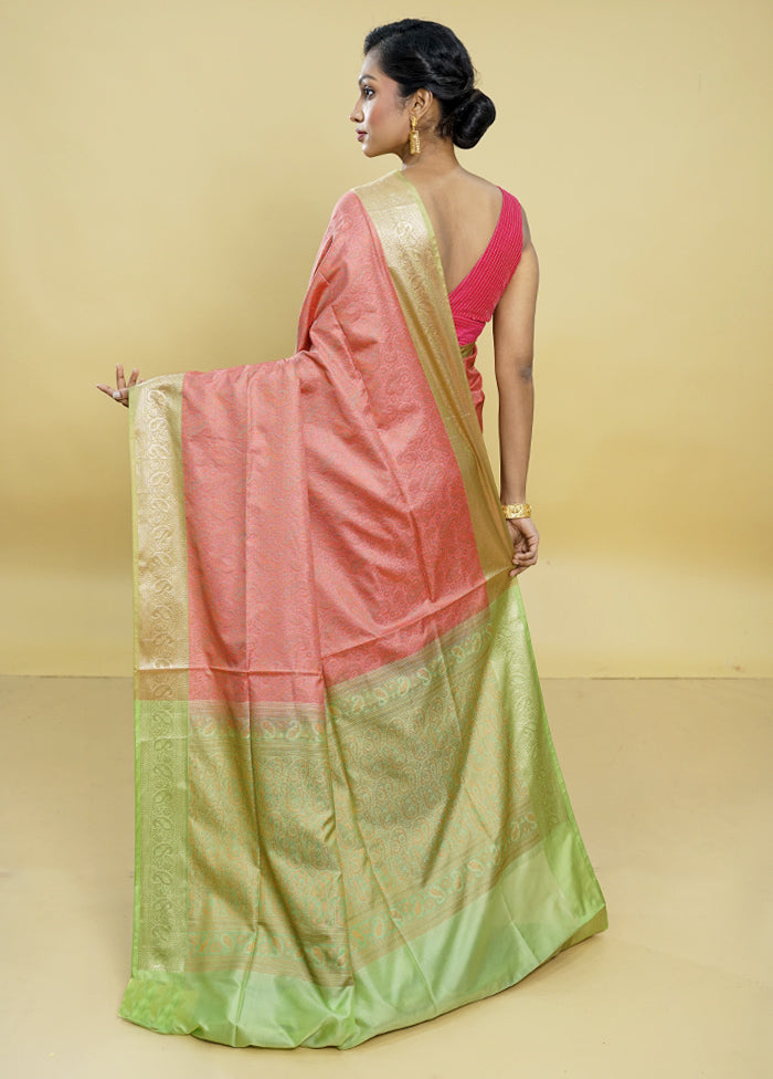 Pink Jamewar Silk Saree With Blouse Piece