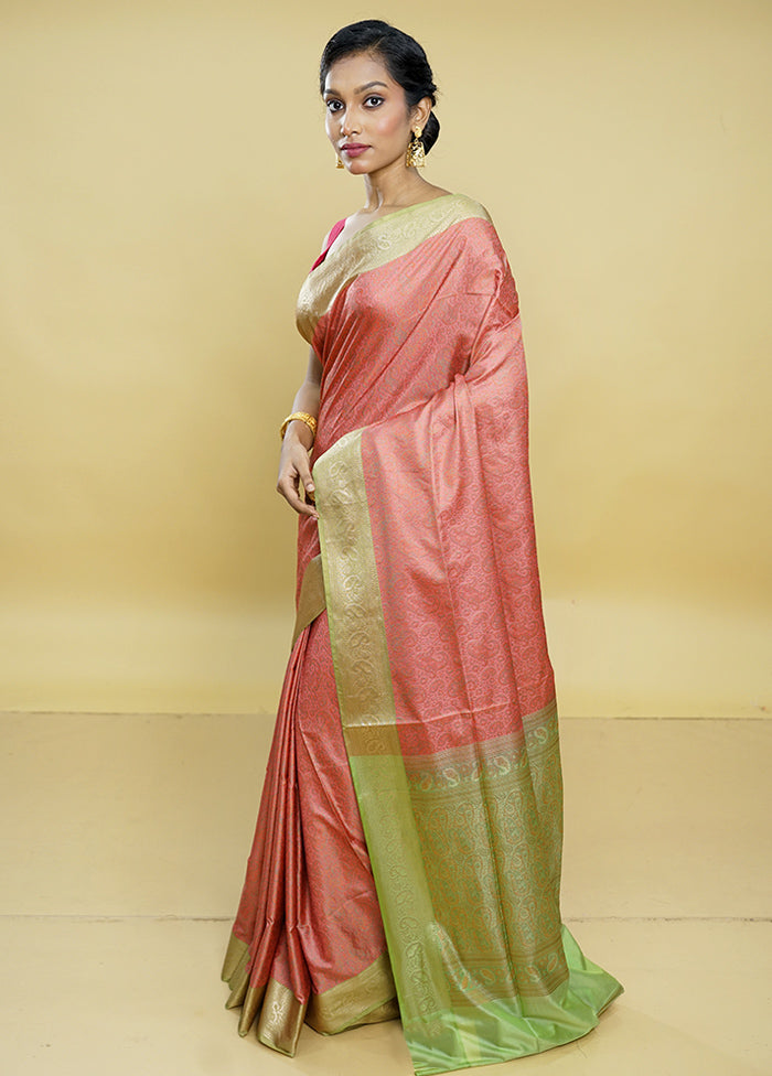 Pink Jamewar Silk Saree With Blouse Piece