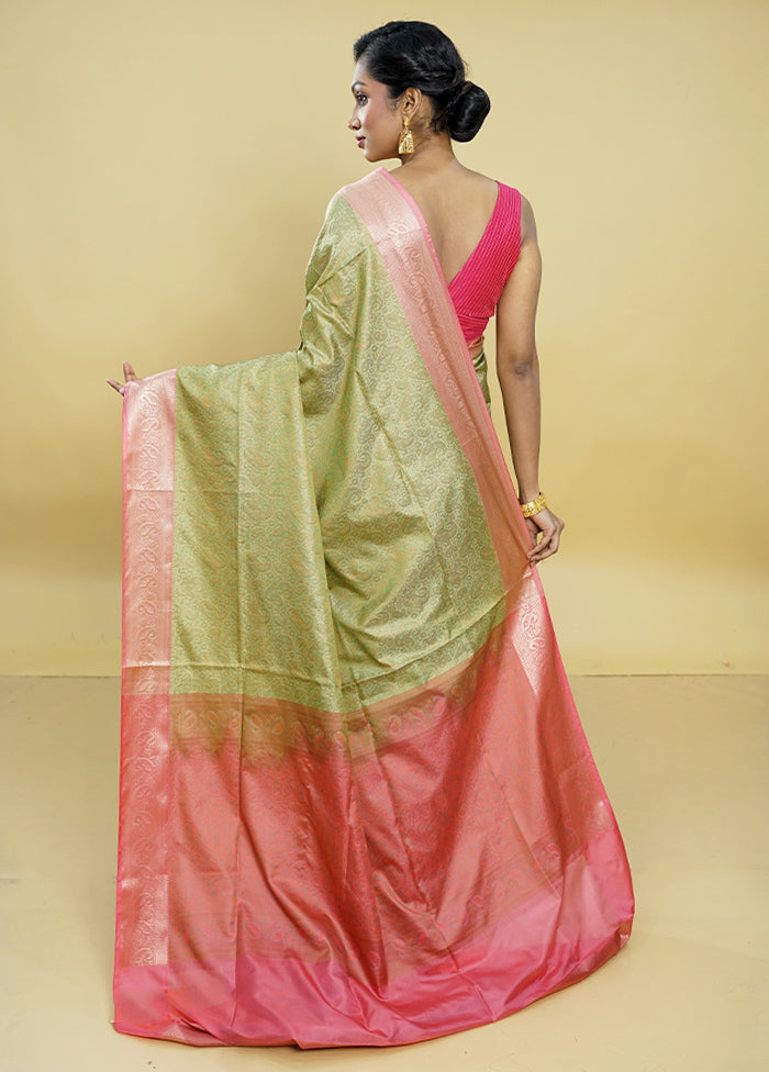Green Jamewar Silk Saree With Blouse Piece