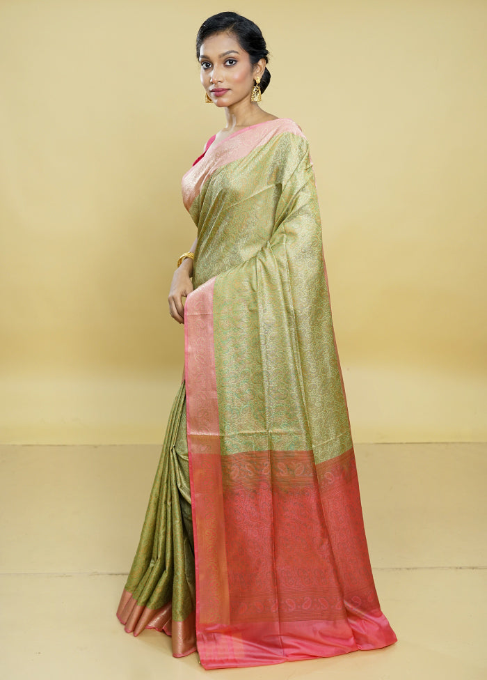 Green Jamewar Silk Saree With Blouse Piece