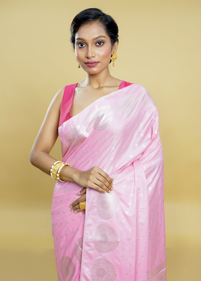 Pink Uppada Silk Saree With Blouse Piece