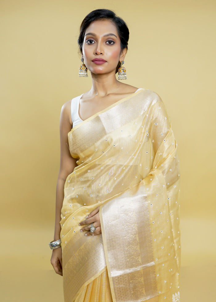 Yellow Tissue Silk Saree With Blouse Piece