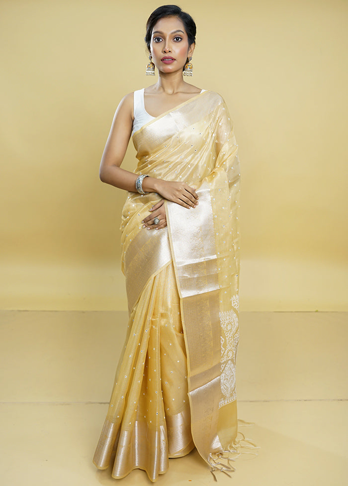 Yellow Tissue Silk Saree With Blouse Piece