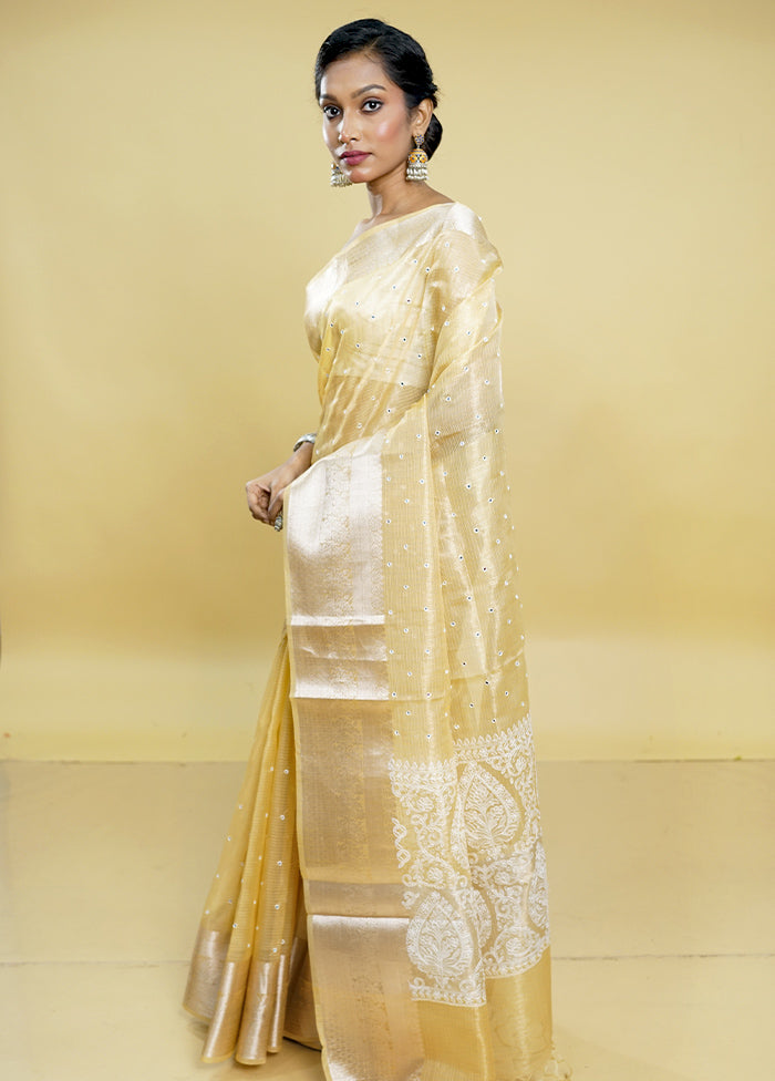 Yellow Tissue Silk Saree With Blouse Piece