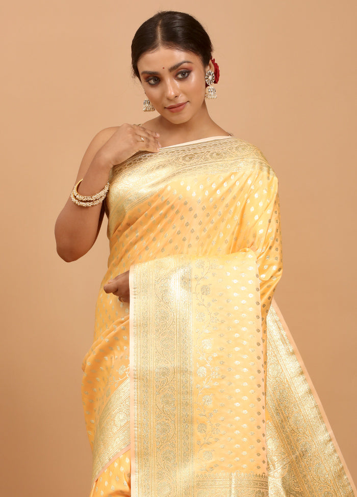 Yellow Banarasi Silk Saree With Blouse Piece