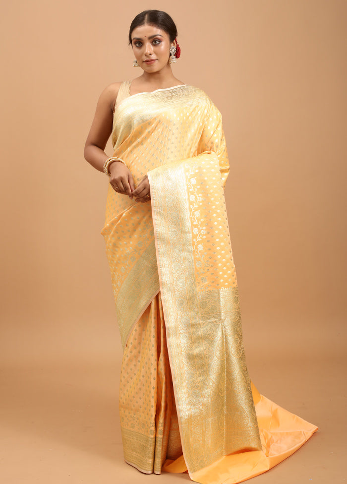 Yellow Banarasi Silk Saree With Blouse Piece