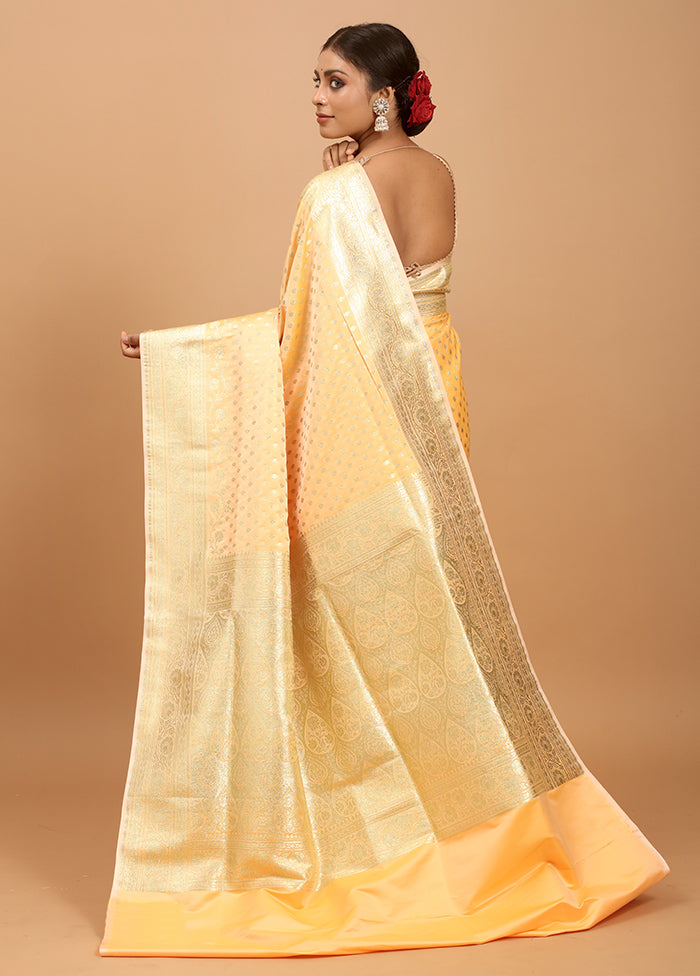 Yellow Banarasi Silk Saree With Blouse Piece