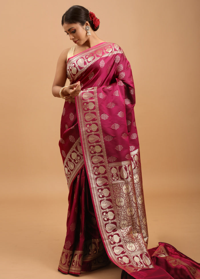 Purple Banarasi Silk Saree With Blouse Piece