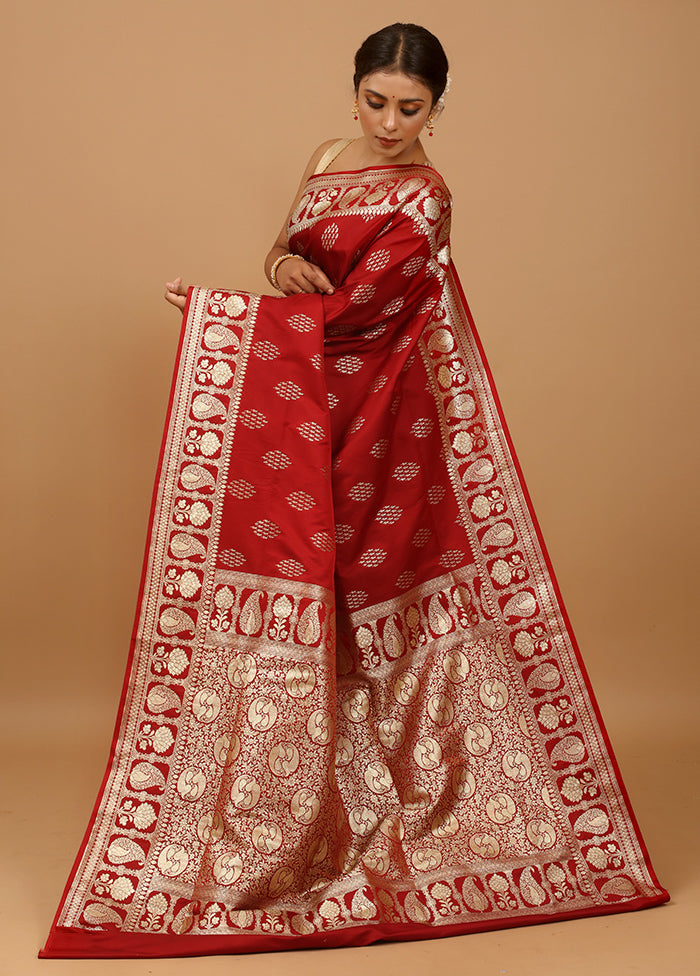 Maroon Banarasi Silk Saree With Blouse Piece