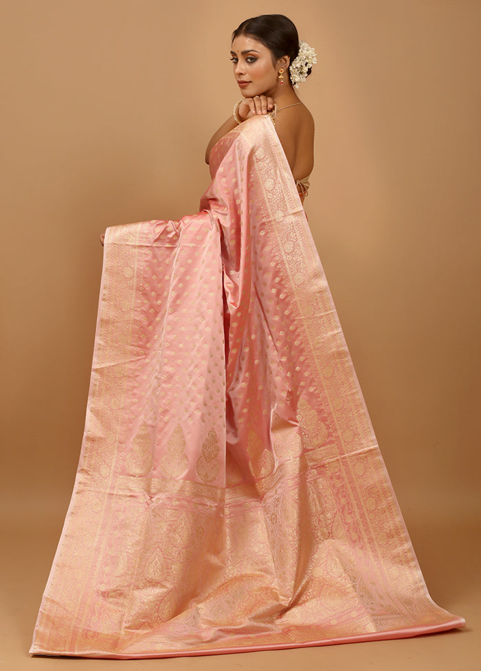 Pink Banarasi Silk Saree With Blouse Piece