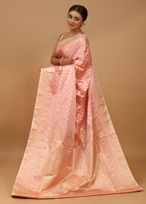 Pink Banarasi Silk Saree With Blouse Piece