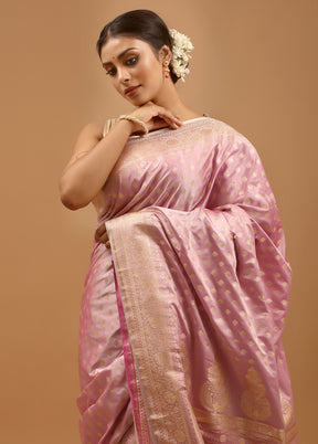 Pink Banarasi Silk Saree With Blouse Piece