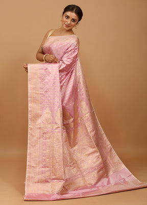 Pink Banarasi Silk Saree With Blouse Piece