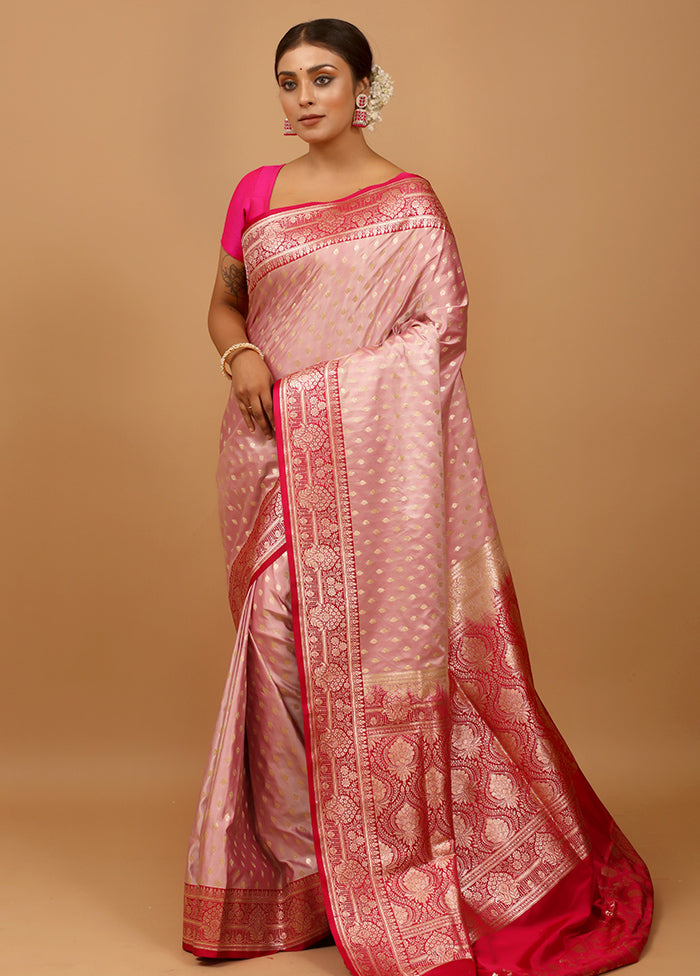 Pink Banarasi Silk Saree With Blouse Piece