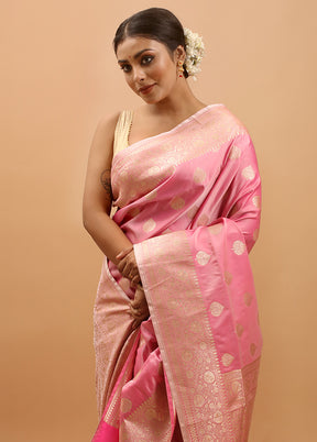 Pink Banarasi Silk Saree With Blouse Piece