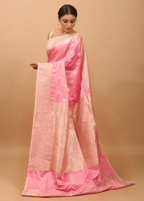 Pink Banarasi Silk Saree With Blouse Piece