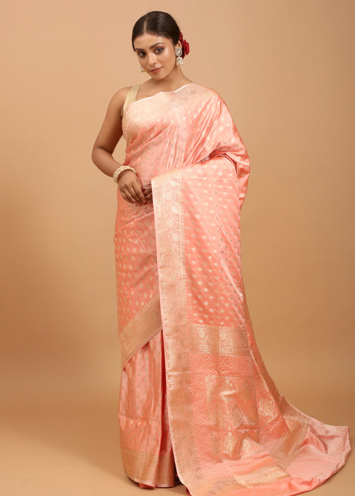 Pink Banarasi Silk Saree With Blouse Piece