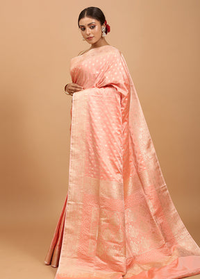 Pink Banarasi Silk Saree With Blouse Piece