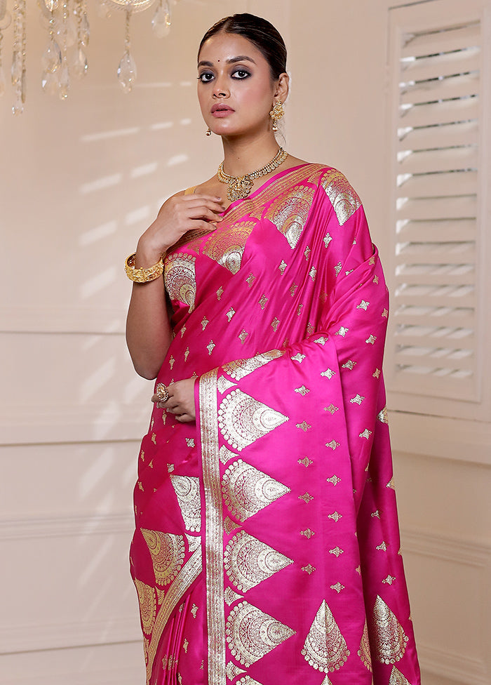 Pink Banarasi Silk Saree With Blouse Piece