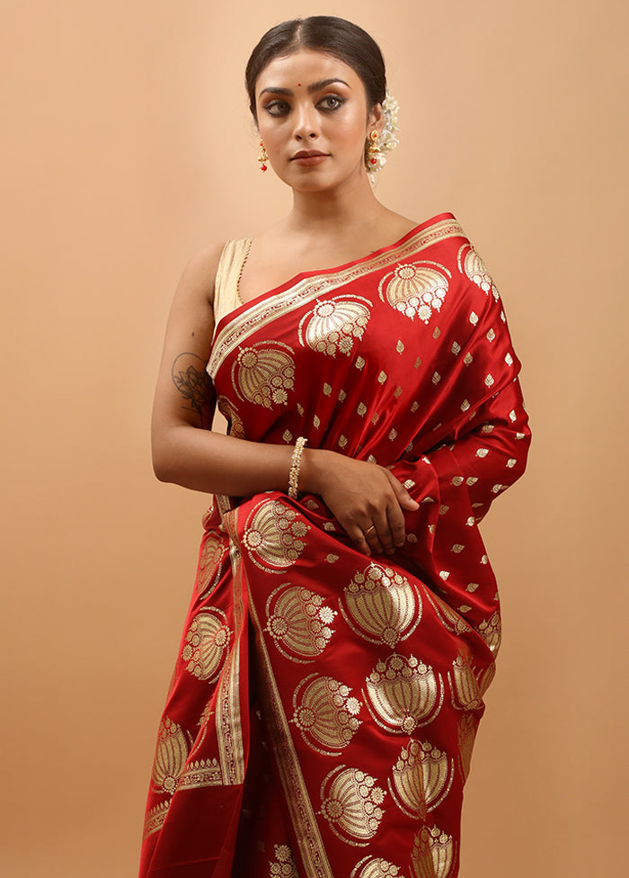 Maroon Banarasi Silk Saree With Blouse Piece