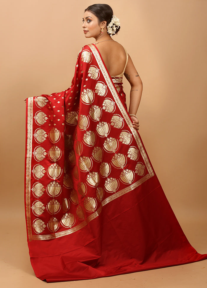 Maroon Banarasi Silk Saree With Blouse Piece