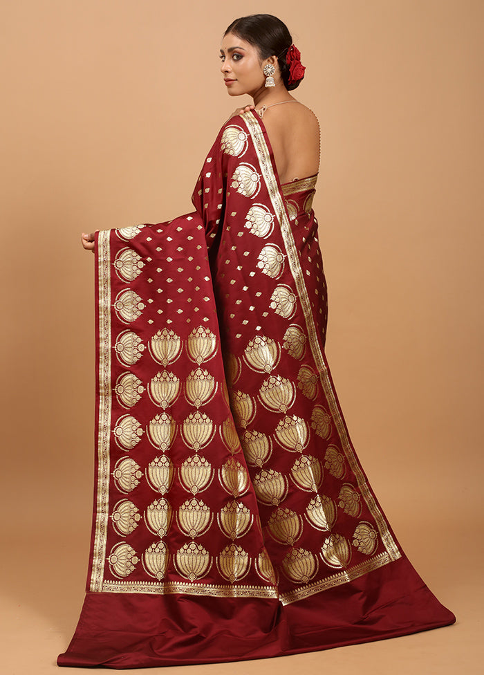 Maroon Banarasi Silk Saree With Blouse Piece